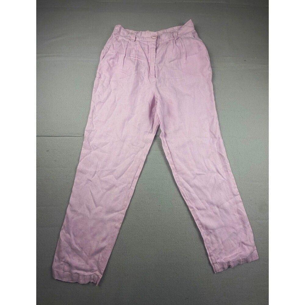 Etiqueta Negra Women's Pink Linen Dress Pants Pleated Tapered Mid Rise Pockets x
